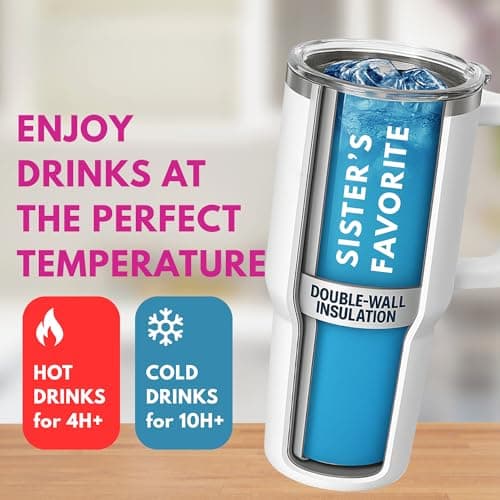 Cool Sister Club Tumbler 40Oz - Big Sis Gift Ideas, Funny Coffee Presents for Her, Cute Sibling Tumbler with Handle for Younger or Older Sisters, Birthday Gifts for Women and Teenage Sis