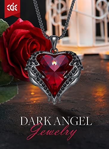 CDE Christmas Gifts for Women Angel Wings Necklace for Women with Birthstone, Love Heart Silver Tone/Gold Tone Pendant, Ideal Anniversary or Birthday Jewelry Gifts for Wife Girlfriend Her