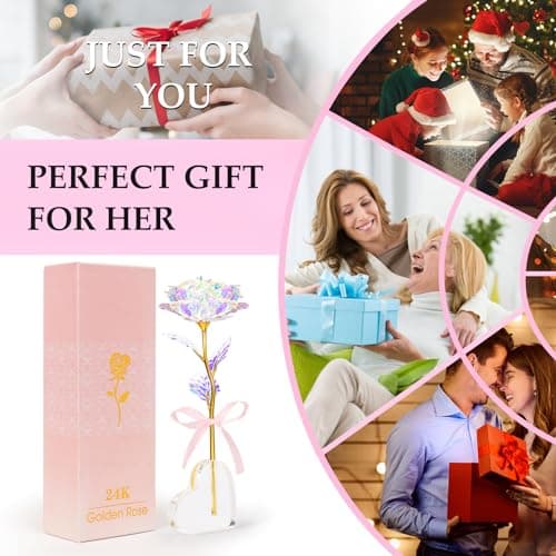 Beferr Gifts for Women Mom Galaxy Rose Glass Crystal Flowers with Heart-Shaped Base Eternal Roses Forever Flowers Mother's Birthday Gifts for Grandma Daughters Wife Sister Kids