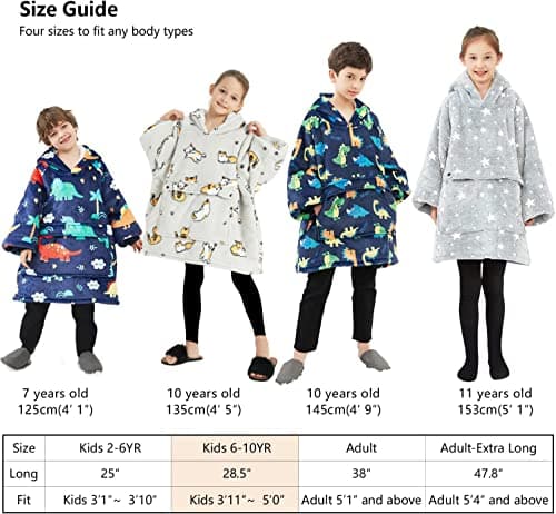 KFUBUO Wearable Blanket Hoodie for Kids Sherpa Patterns Oversized Sweatshirt Blanket With Pocket 6-10 Year Old Girl Boy Birthday Gifts Cat