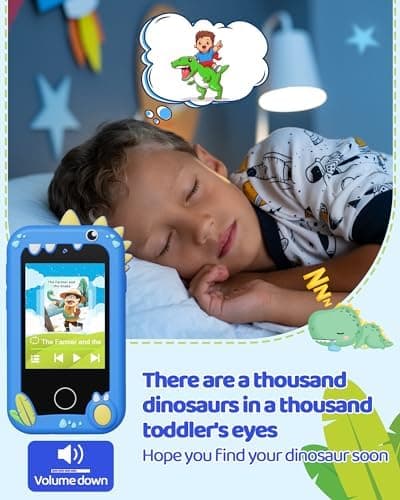 KOKODI Kids Smart Phone Toys, Birthday Gifts Idea Dinosaur Toys for 3 4 5 6 7 8 Year Old Boys, Touchscreen HD Digital Dual Video Camera, Preschool Learning Toy for Kids 3-5 Travel Trip Activity (Blue)