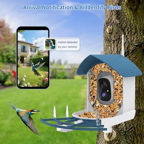 Bird Feeder with Camera,AI Identify Birds Species,Smart Bird Camera with Solar Powered,Auto Record FHD Birds Video in Backyard,Instant Notifications,Ideal Gift for Family and Bird Lovers,Navy Blue