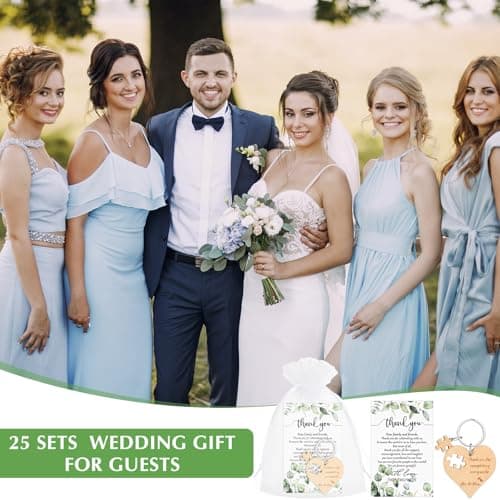 50 Sets Wedding Souvenir for Guests Includes Wood Heart Puzzle Keychain Cards and Gift Bags Rustic Wedding Favors for Guests