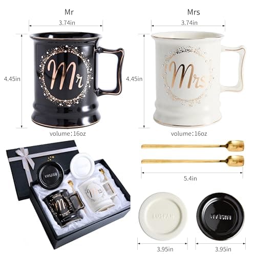 Luspan Wedding Gifts, Mr and Mrs Coffee Mug Gifts for Couples, Bride and Groom