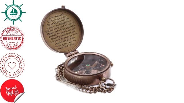 RII to My Husband I Love You, Brass Compass Engraved Gifts for Men, Bronze Gifts for Men, Romantic Gifts for Him/Her, Keepsake Gifts for Husband, 5th/25th 50th Wedding Gift Ideas