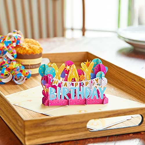 Lovepop Birthday Pop-Up Card for Her, Him, Girls, Boys - 3D Celebration Cards - Yay Happy Birthday - 5" x 7" - Blank Notecard & Envelope Included