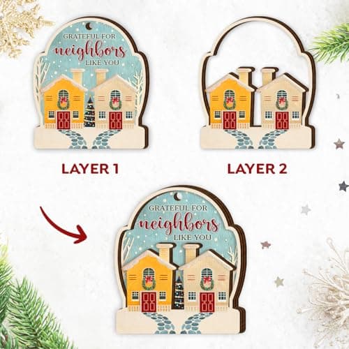 Neighbor Christmas Ornaments 2025 - Thank You Neighbor Gift, Friendship Gifts for Neighbors Friends, Bestie, BFFs - Wooden Friend Ornaments for Women, Men Hanging Christmas Decor