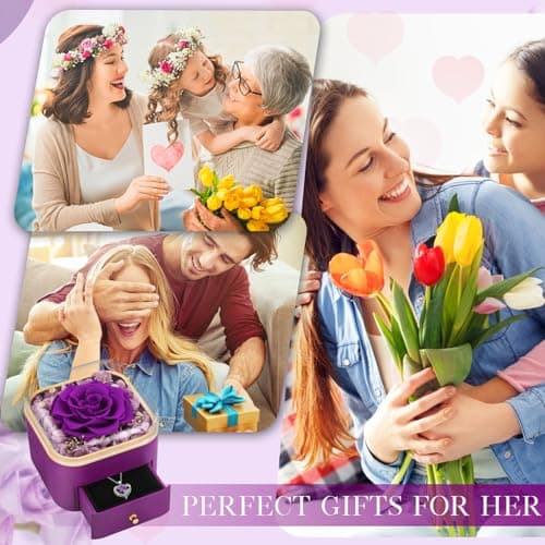 Beferr Birthday Gifts for Women Mom Preserved Real Rose with Necklace Eternal Roses Fresh Flowers for Delivery Prime anniversary Purple Gifts for Grandma Wife Daughter Sister
