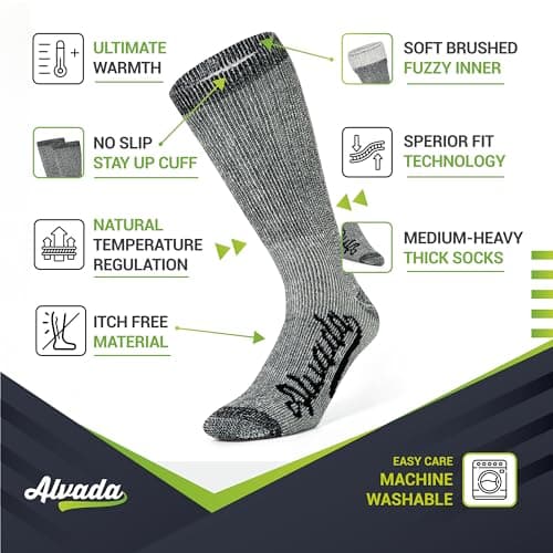 Alvada Merino Wool Hiking Socks Thermal Warm Crew Winter Boot Sock For Men & Women 3 Pairs