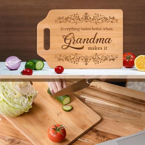 AceThrills Grandma Gifts for Grandma Birthday Gifts from Grandkids for Christmas, Mother's Day - Engraved Bamboo Cutting Board 12.3"L x 8.7"W x 0.4"Th (Everything Tastes Better)