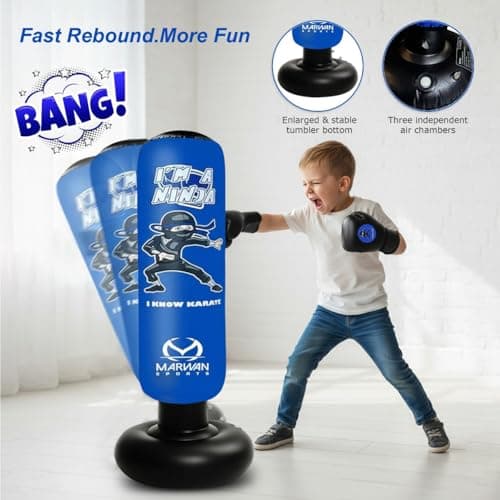 5-in-1 Inflatable Punching Bag for Kids – 63" Karate Toy Set with Boxing Gloves, Durable Fast Rebound, Active Play Birthday for Boys & Girls Ages 4-12