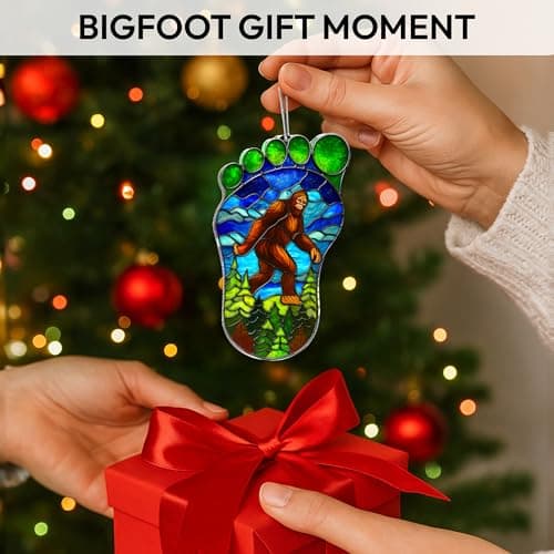 Bigfoot Suncatcher Ornament, Sasquatch Gifts for Friends, Camping Ornaments for Christmas Tree, Gifts for Bigfoot Lovers, Supernatural Funny Stocking Stuffers for Men Women (Suncatcher)