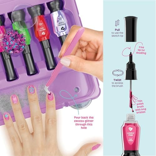 Nail Art Studio for Girls - Birthday Gift - Nail Polish Kit for Kids Ages 7-12 Years Old - Girl Gifts Ideas - Gift Set - Girly Stuff - Polish, Pens, Glitter, Stickers, Gems, Filer - 8 9 10 11 12 Year