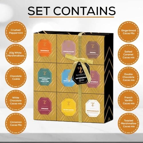 Hot Chocolate Cocoa Gift Set Mini Drinking Chocolate Different Flavors Selection Including Roasted Marshmallow Hazelnuts Gingerbread Luxury Christmas Gifts