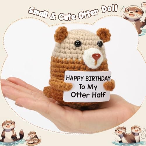 Birthday Gifts for Women Men - Happy Birthday to My Otter Half, Handmade Crochet Otter for Wife Husband Fiance, Cute Hand-Held Card for Him Her Boyfriend Girlfriend Lover