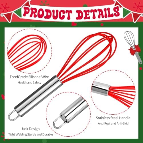 Nuogo 6 Sets Christmas Whisk Baking Supplies Gifts Christmas Neighbor Gifts Includes 8 Inch Stainless Steel Whisk,Greeting Cards,Ribbons,Plastic Bags for Home Cooking Supplies Xmas Stocking Stuffers
