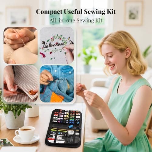 Coquimbo Sewing Kit Christmas Gifts for Grandma, Mom, Traveler, Adults, Beginner, Emergency, DIY Sewing Supplies Organizer Filled with Scissors, Thread, Sewing Needles, Tape Measure etc (Black, L)