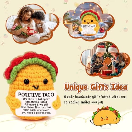 Positive Crochet Taco Christmas Birthday Gifts for Women Men Self Care Son Back to School Mom Dad Daughter Sister Friend Coworkers Relaxation Gift Desk Home Fall Decor Emotional Inspirational Support
