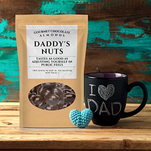 Daddy’s Nuts Gourmet Chocolate Almonds - Dark Cocoa Chocolate Nuts Kepperton - Funny Candy Gifts for Men Fathers Day, Birthdays, Christmas Stocking Fillers for Dads, Stepdad, Grandpa