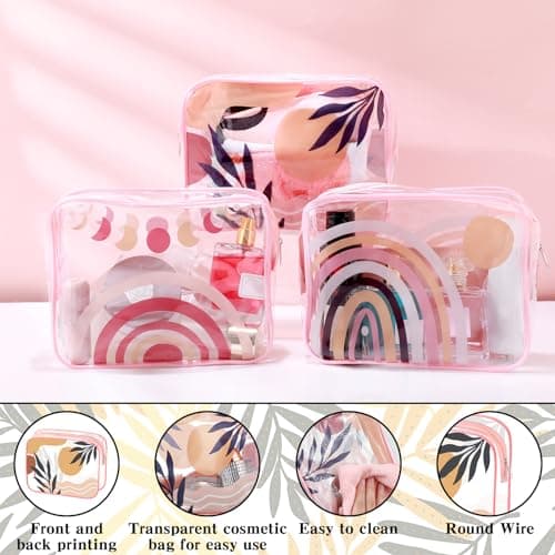 Cunno 6 Pcs Makeup Bags Gifts for Women Preppy Boho Smile Face Flamingo Clear Makeup Bags Cosmetic Transparent PVC Travel Toiletry Organizer(Boho Style)