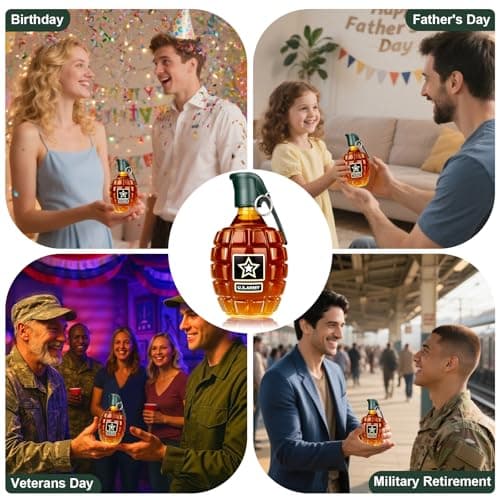 Military Hand Grenade Whiskey Bottle, 300ml Engraved Glass Hand-Grenade Shape Bottle, Leakproof Whiskey Decanter for Men Military Lovers Veteran Gifts