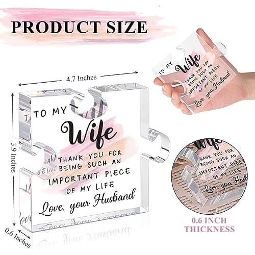 LukieJac Gifts for Wife - Romantic Gifts for Her Acrylic Puzzle Piece Plaque for Wife Birthday, Wedding Anniversary, Valentines Day, Mothers Day Presents Home Desk Decor - 4.7 x 3.9 Inch