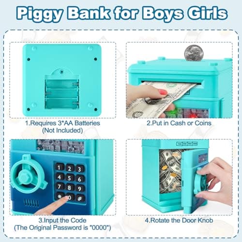 Refasy Piggy Bank Cash Coin Can ATM Bank Electronic Coin Money Bank for Kids Age 3-12, Money Savings Box Mini ATM Coin Bank Toys Gifts for 3 4 5 6 7 8 9 10 11 12 Year Old Boys Girls