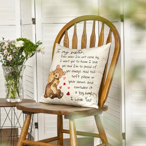 AVOIN colorlife to My Sister Throw Pillow Cover, 18 x 18 Inch Christmas Sister's Gift Lady Girls Birthday Cushion Case from Sister Brother