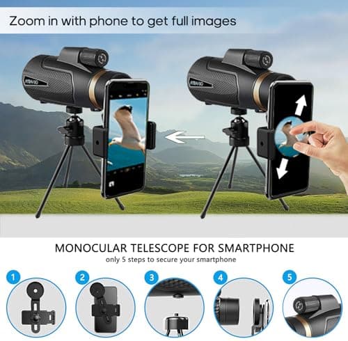 12x60 Monocular Telescope with Smartphone Holder & Upgraded Tripod, High Powered SMC & BAK4 Scope, Birthday Gifts for Men Dad Him Husband Teen, Gifts for Christmas, Outdoors Survival Hiking Gear