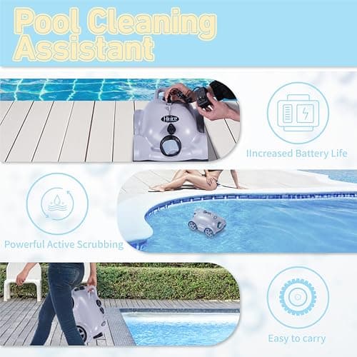Cordless Robotic Pool Cleaner,Automatic Pool Vacuum Robot for In-Ground/Above Ground Pools,150 Min Runtime, IPX8 Waterproof, 2200 Sq Ft Coverage (Grey)