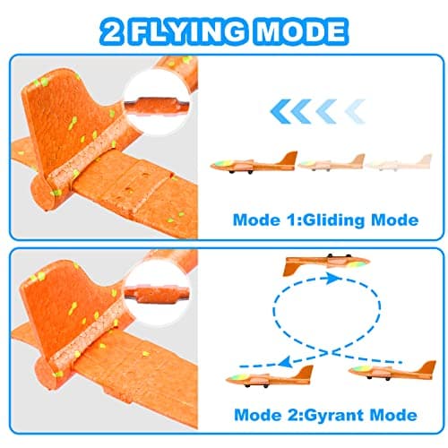 Fuwidvia 3 Pack Airplane Launcher Toys, 13.2'' LED Foam Glider Plane Toy for Boys, 2 Flight Modes Outdoor Flying Toys Birthday Gifts for Boys Girls 4 5 6 7 8 9 10 11 12 Year Old (Blue&Green&Orange)
