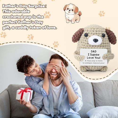 Gifts for Dad, Papa, Daddy - Son & Daughter's Funny Handmade Crochet Puppy - Thoughtful Birthday, Father's Day, Christmas, Valentine's Day, Easter, Thanksgiving