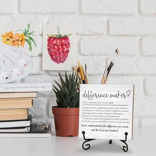 Difference Maker Gift, Inspirational Gifts Coworker Gifts For Women, Therapist Gifts, Office Christmas Gifts, Wood Plaque Sign With Stand (HG01)