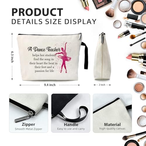 Dance Teacher Funny Cosmetic Bag, Canvas Toiletry Storage Pouch Travel Zipper Makeup Bag, Appreciation Gifts for Dance Teacher Dance Instructors Dance lover, Retirement Graduation Appreciation Gifts