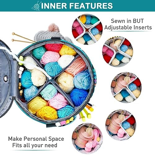 Expandable Crochet Bag - Knitting Bag Storage Organizer with Zipper Closure - Ideal Gift