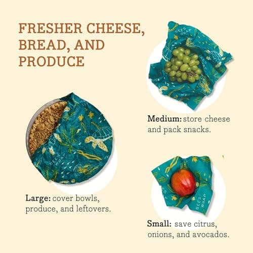 Bee's Wrap Beeswax Wraps for Food - Made in USA Reusable & Organic Food Wraps, Sandwich Wrap & Bowl Covers - Eco-Friendly Alternative to Aluminum Foil & Plastic Wrap, Ocean 3 Pack (S, M, L)