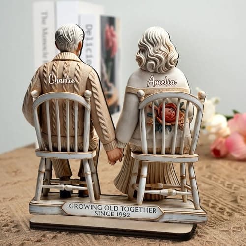 CHILLEVER Custom Growing Old Together Standing Wooden Plaque, Personalized Christmas Gift For Couples, Heartfelt Gifts For Him, Gift For Parents, Grandparents Gifts Design 5