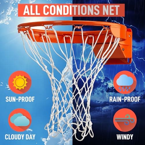 Heavy Duty Basketball Net Replacement - All Weather Anti Whip, Fits Standard Indoor or Outdoor Rims - 12 Loops - Basketball Hoop Net Replacement Outdoor