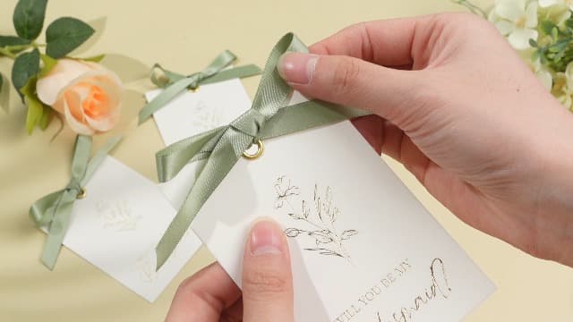 11 Pcs Bridesmaid Proposal Card with Ribbon Bow Floral Metallic Bridal Gift 8 Will You Be My Bridesmaid 2 Maid of Honor 1 Matron of Honor Invitation for Bridal Shower(White, Sage Green)