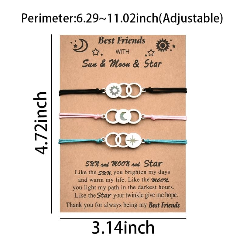 MXXGMYJ Best Friend Bracelets for 3 Colorful Friendship Bracelets Gifts for Women Cute Bestie Birthday Gifts for Her Sun Moon and Star Bracelet Set of 3 Long Distance Best Friends Bracelet Gift Ideas