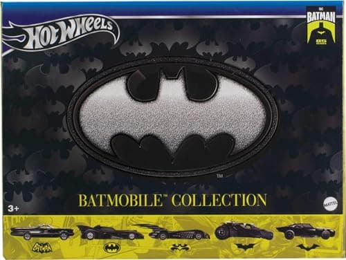 Hot Wheels 1:64 Scale Die-Cast Toy Cars, Set of 5 Batman 85th Anniversary Vehicles Featuring 5 Different Batmobile Replicas in Commemorative Packaging (Amazon Exclusive)