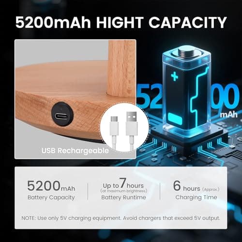 Pause Moon Lamp, Creative Wood LED Desk Lamp, Unique Decorative Lighting for Bedroom, Lamps for Night Stands, Rechargeable Cordless Lamp Office & Gift