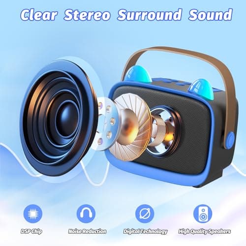 Mini Karaoke Machine Toys Gifts,Kids Portable MP3 Player with 2 Wireless Microphone and LED,Christmas Birthday Gifts for Girls Boys 3 4 5 6 7 8+ Year Old (Blue)