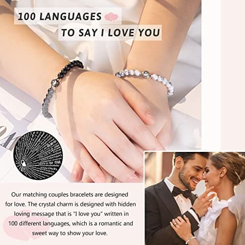 UNGENT THEM I Love You 100 Languages Bracelets Couples Gifts To My Men, Boyfriend, Girlfriend, Husband, My Love, Soulmate, Fiance - Anniversary Valentines Day Birthday Christmas Gift for Him and Her