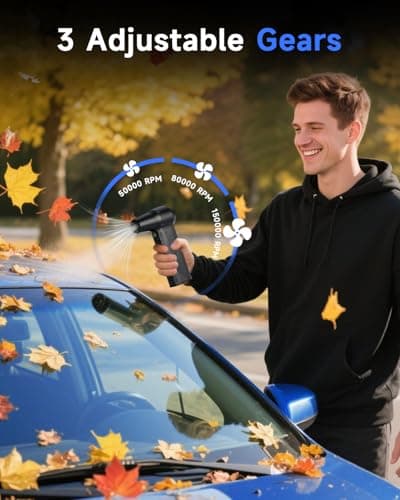 Compressed Air Duster, 150000RPM Super Power Cordless Electric Air Duster, Fast Charging Rechargeable Air Blower Vacuum Cleaner 3-Gear Adjustable for Computer, Keyboard, Car, Outdoor and Home