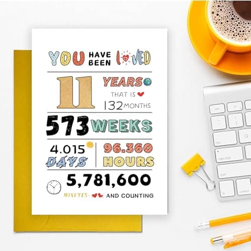 Cute 11th Birthday Card for Boys Girls, Ideal eleven Year Old Birthday Card Gift for Son Daughter Grandson Granddaughter, Happy Birthday Card for 11 Years Old Children, 11Th Birthday Decoration