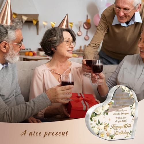 AceThrills 80th Birthday Gifts and Decorations for Women - Acrylic Paperweight 3.9 x 3.9 x 0.51 Inches - Happy Birthday Decor Party Favors