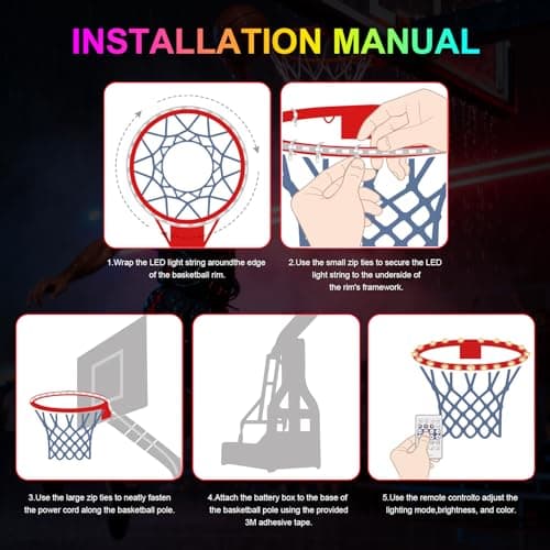 LED Basketball Hoop Lights, Remote Contral Basketball Goal Accessories Light Up Hoop Rim, 16 Color Change, Waterproof, Basketball Gift for Youth Boys Girls Men Kids