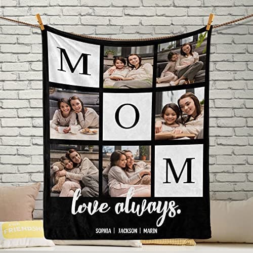 Mothers Day Birthday Gifts for Mom, Personalized Blanket with Photos to My Mom Gift from Daughter Son, Custom Blanket with Pictures Text, Birthday for Wife Grandma Women