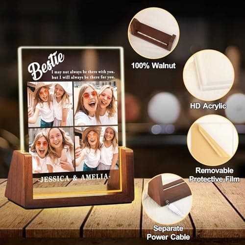 Personalized Besties Friendship Gifts For Women Her, Best Friend Birthday Gifts, Custom LED Acrylic Plaque With Photo Frame Name, Customized Long Distance Christmas Gift For BFF Bestie Sister